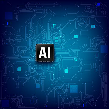 AI Artificial intelligence technology cpu chipset with print circuit board dot connection line 001