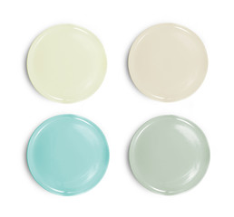 collection of ceramic plate on white background