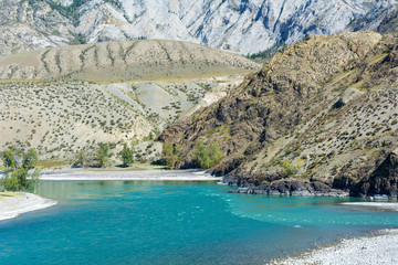 The confluence of the rivers Chuya and Katun in the Altai mountains