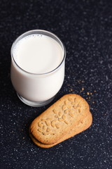 Glass of milk and two cookies