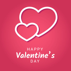 Valentine Day congratulation banner with line symbol of two hearts on pink gradient background.