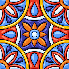 Mexican talavera ceramic tile pattern. Ethnic folk ornament.
