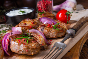 Tasty Lamb chops with mint and rosemary