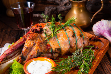 grilled lamb shoulder with rosemary braised in the oven