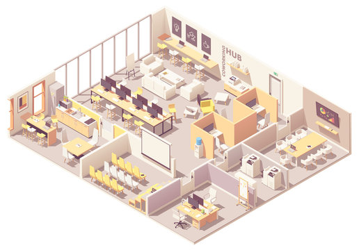 Vector isometric coworking space interior plan