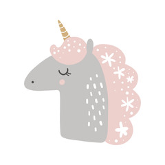 Cute hand drawn girl unicorn pastel nursery art