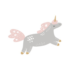 Cute hand drawn girl unicorn pastel nursery art