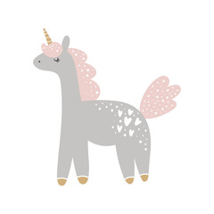 Cute hand drawn girl unicorn pastel nursery art