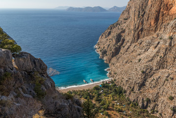 Fototapeta premium Ölüdeniz, Turkey - one of the most wonderful resorts of the Southern Turkey and probably of the Mediterranean Sea, the Butterfly Beach is famous for its turquoise water and the breathtaking landscape