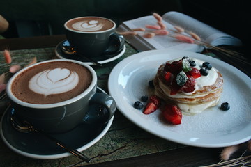 Cake with hot chocolate