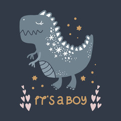 Vector cute baby dinosaur art. Nursery illustration