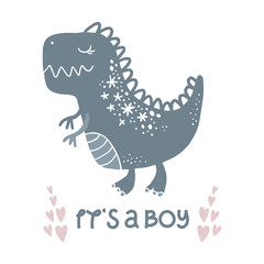 Vector cute baby dinosaur art. Nursery illustration