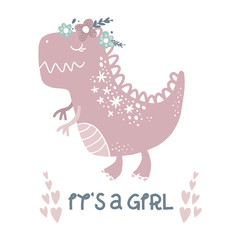Vector cute baby dinosaur art. Nursery illustration