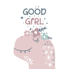 Vector cute baby dinosaur art. Nursery illustration