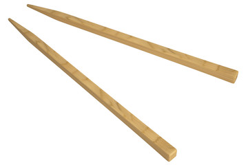Wooden pairs of chopsticks. Isolated on white background. 3d
