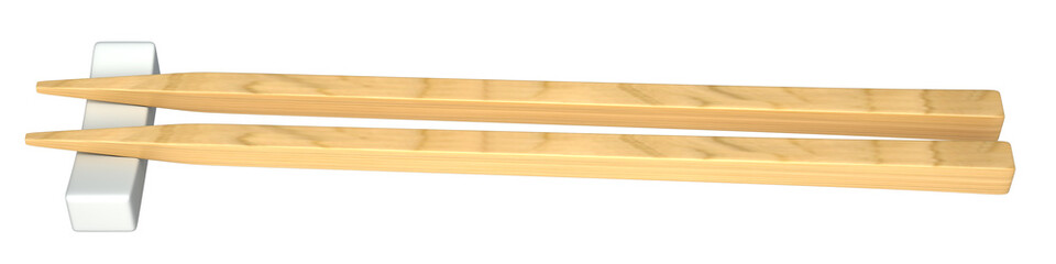 Wooden pairs of chopsticks. Isolated on white background. 3d