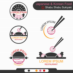 Japanese And Korean Food Shabu Shabu Sukiyaki Restaurant Logo - Vector
