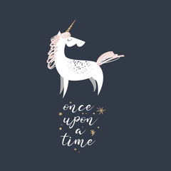 Cute hand drawn girl unicorn pastel nursery art