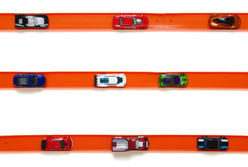 Obraz premium Toy car and racing track isolated on the white