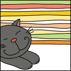 Vector flat hand drawn cartoon sleeping cat