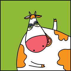 Vector doodle hand drawn cartoon happy cow