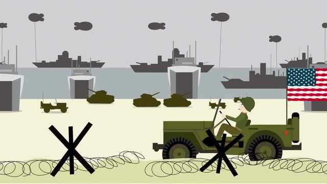 1944 military jeep on the landing beaches in France
