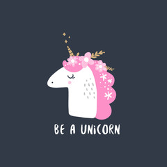 Cute hand drawn girl unicorn pastel nursery art