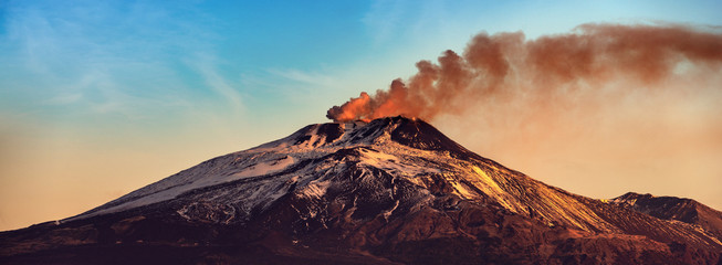 Mount Etna Volcano with smoke - Sicily island Italy