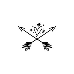 Obraz premium Vector, clip art, hand drawn. Emblem with magical heart and arrows