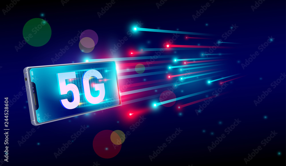 Poster 5g internet fastest connection with smartphone concept, 5th generation of internet , speed of 5g net