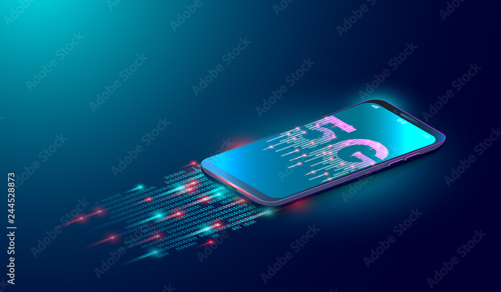 Poster 5g internet technology background, next generation of mobile network and digital data connected with
