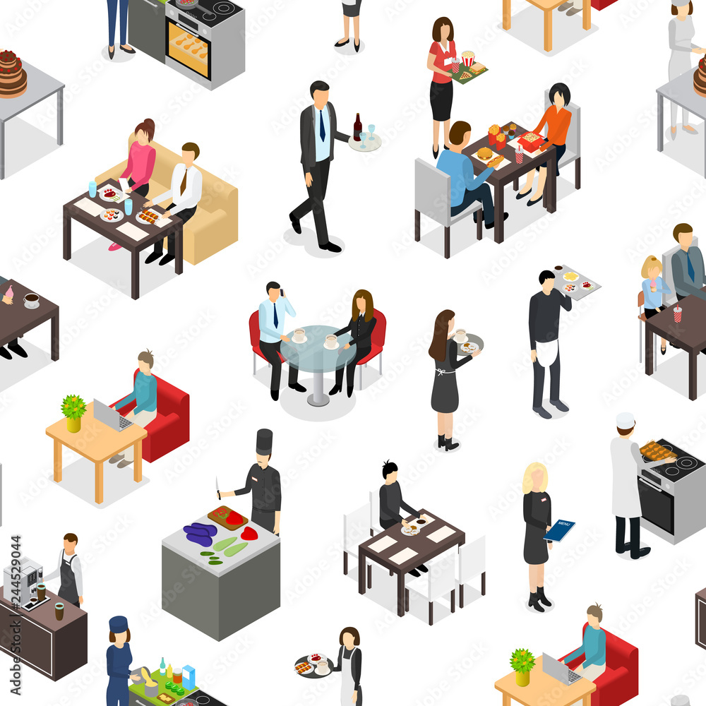 Aufkleber cafe 3d seamless pattern background isometric view. vector