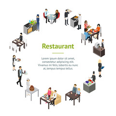 Restaurant Cafe or Bar Personnel People 3d Banner Card Circle Isometric View. Vector