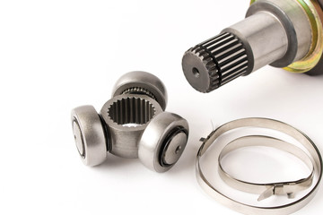 New spare parts for cars. The elements of the constant velocity joint. Isolated on white background.