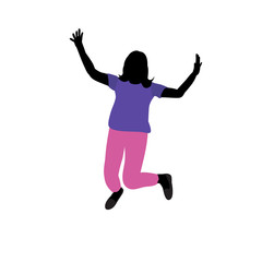 girl, woman jumping, joy silhouette in color clothes