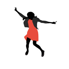 Fototapeta na wymiar woman jumping silhouette in colored clothes