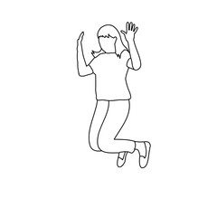 isolated, girl, woman jumping sketch, joy