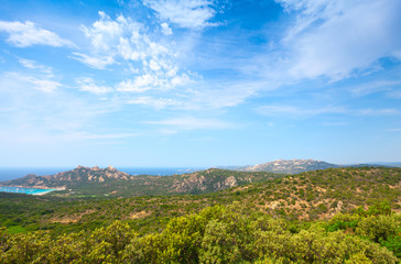 Fototapeta na wymiar Roccapina beach landscape, Corsica island