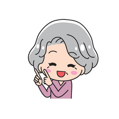 My grandmother with a finger upper body