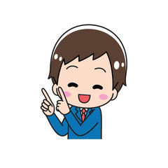 A male student with a finger on the upper body