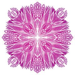 Mandala pink background. Magic pattern background. Vector mandala design for packaging print or textile.