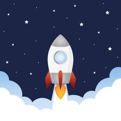 rocket launch into space with smoke and stars vector illustration EPS10