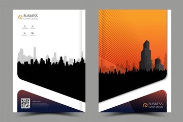 Business brochure flyer modern design. Cover book and magazine inspiration from buildings.Two sided orange and white on the gray background. Template A4 size vector illustration.