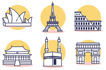 Travel and Destination Icons Set with Outline Style