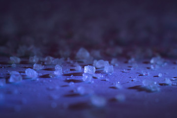 Set of salt crystals isolated on wood