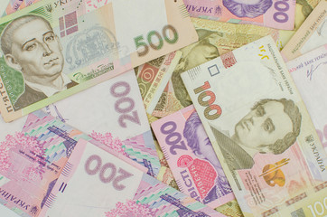 Fototapeta na wymiar Background of ukraine hryvnia banknotes. Copy space