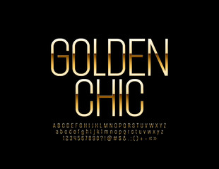 Luxury Golden Font. Chic thin Alphabet Letters, Numbers and Symbols. 