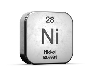 Nickel element from the periodic table series. Metallic icon set 3D rendered on white background - 244535617