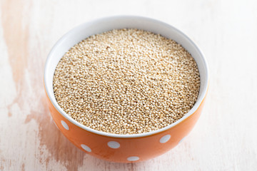 uncooked quinoa on bowl