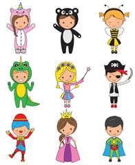 set of boys and girls in disguise. vector isolated